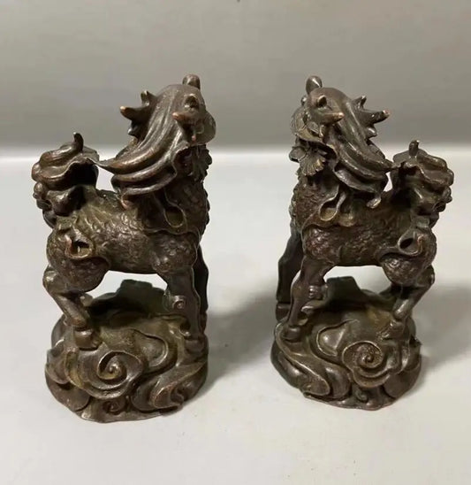 Archaize brass recruit wealth God beast kirin small crafts statue A pair