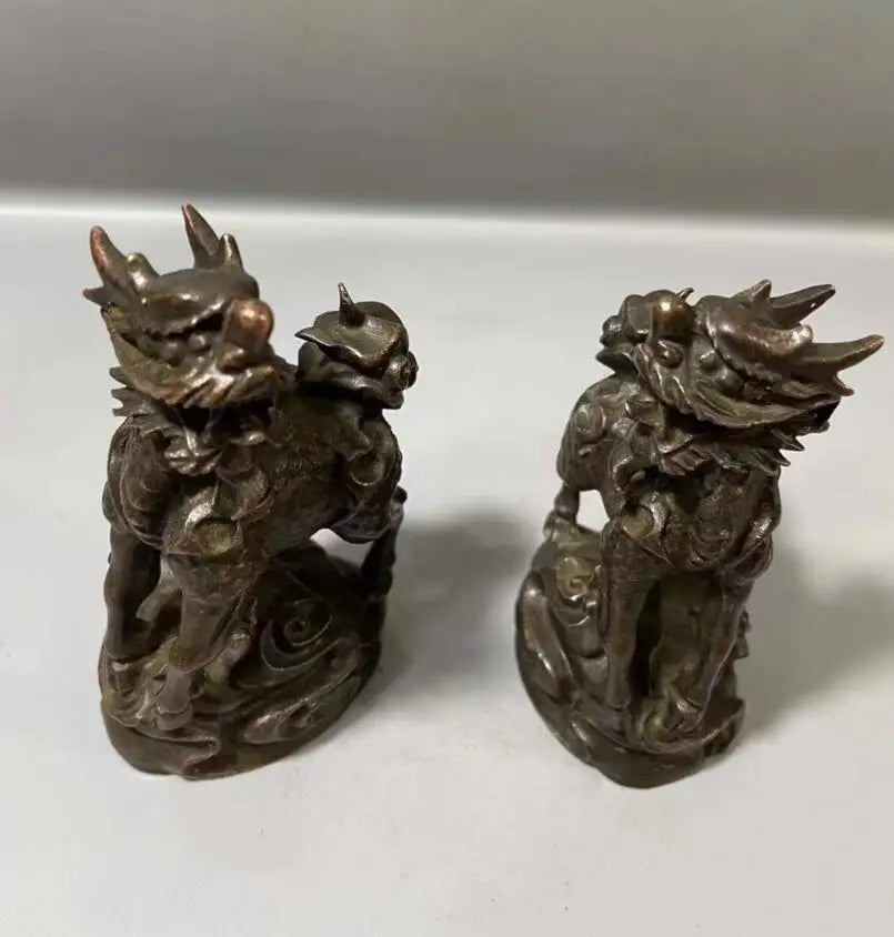 Archaize brass recruit wealth God beast kirin small crafts statue A pair