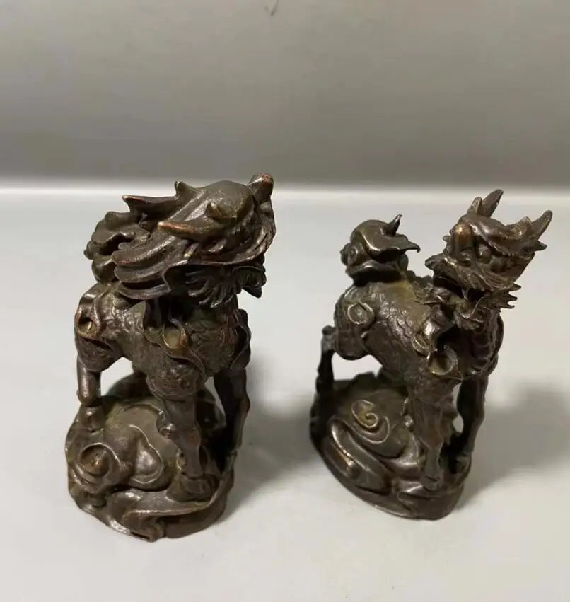 Archaize brass recruit wealth God beast kirin small crafts statue A pair