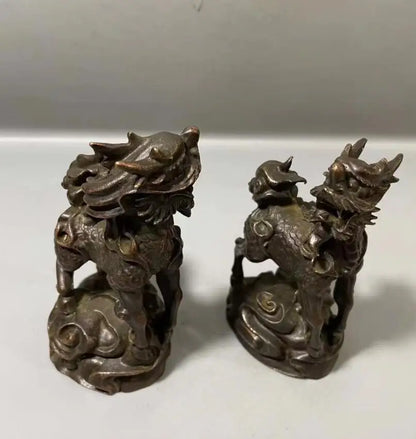 Archaize brass recruit wealth God beast kirin small crafts statue A pair