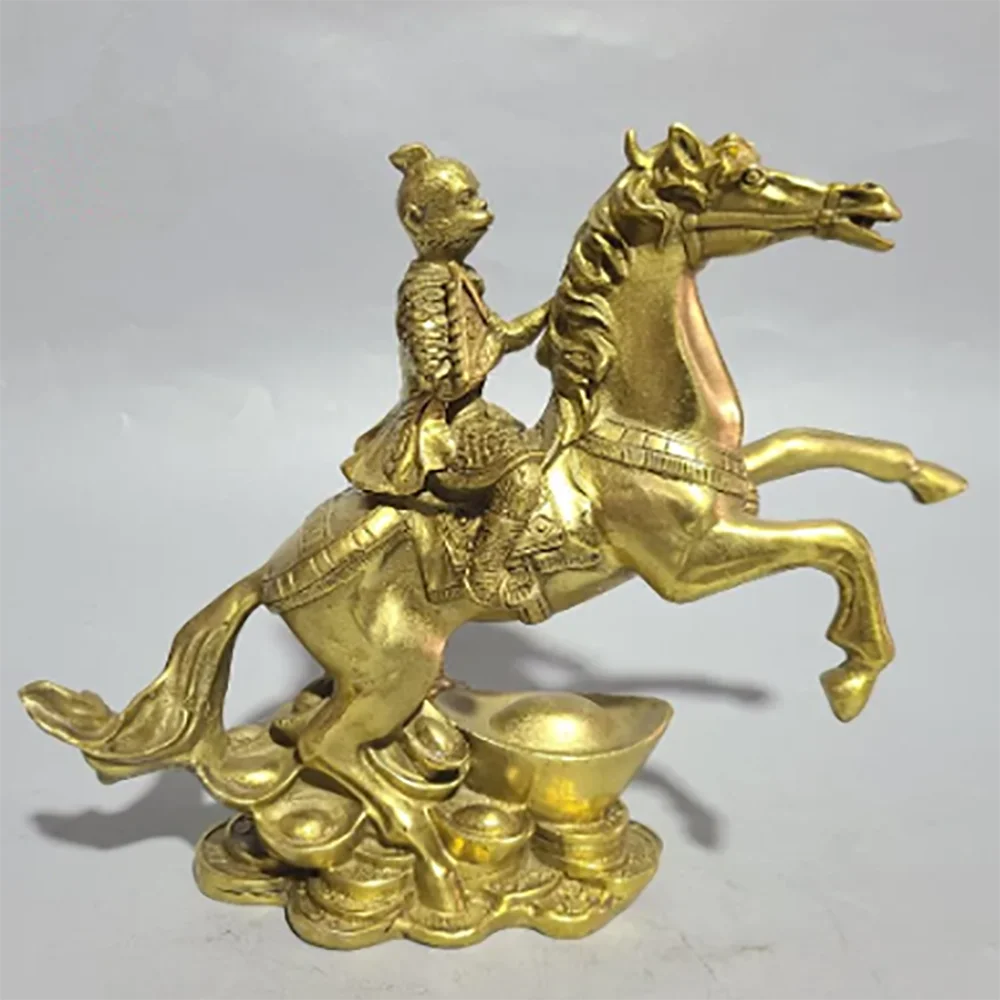 Archaize brass recruit wealth monkey ride horse household decoration crafts statue