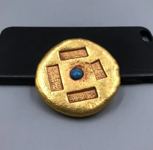 Archaize circular brass inlay gem Imitation Gold coin small crafts statue