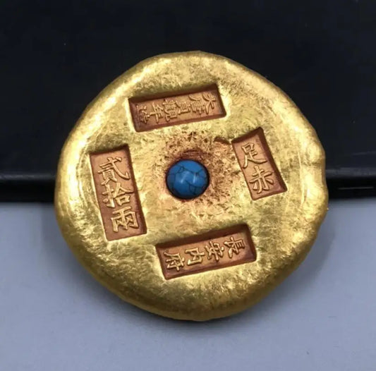 Archaize circular brass inlay gem Imitation Gold coin small crafts statue