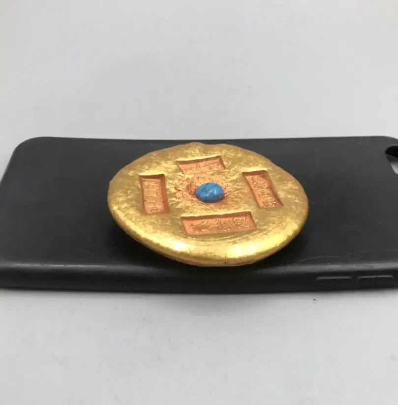 Archaize circular brass inlay gem Imitation Gold coin small crafts statue