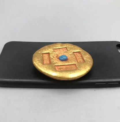 Archaize circular brass inlay gem Imitation Gold coin small crafts statue