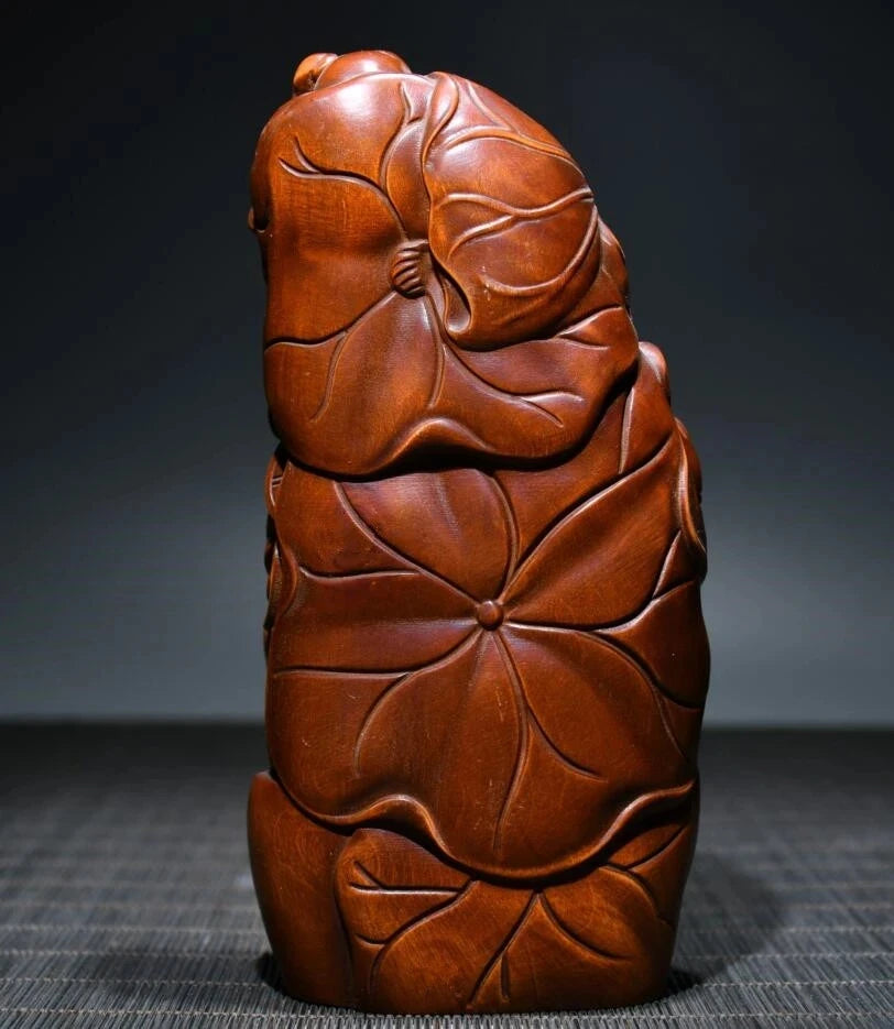 Archaize seiko Hand-carved boxwood recruit wealth five child household decoration crafts statue