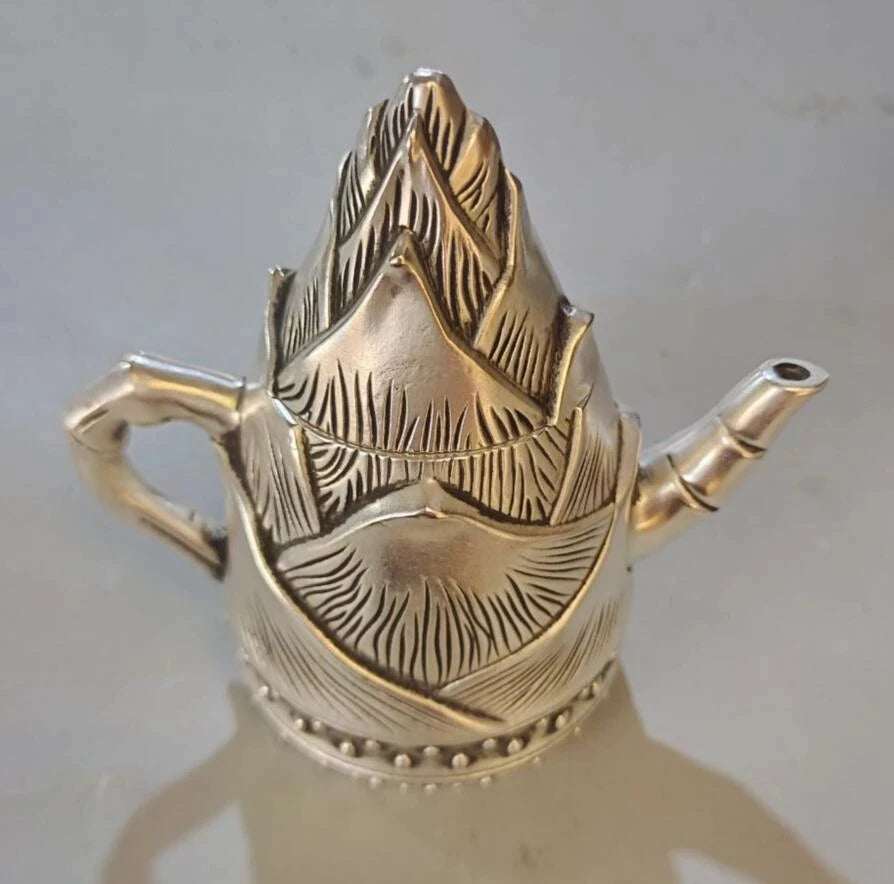 Archaize seiko White copper bamboo shoots shape teapot crafts statue