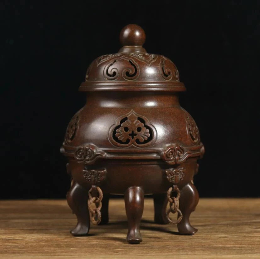 Archaize seiko brass Five foot Hollow out Incense burner crafts statue