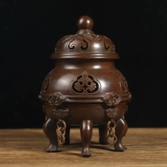Archaize seiko brass Five foot Hollow out Incense burner crafts statue
