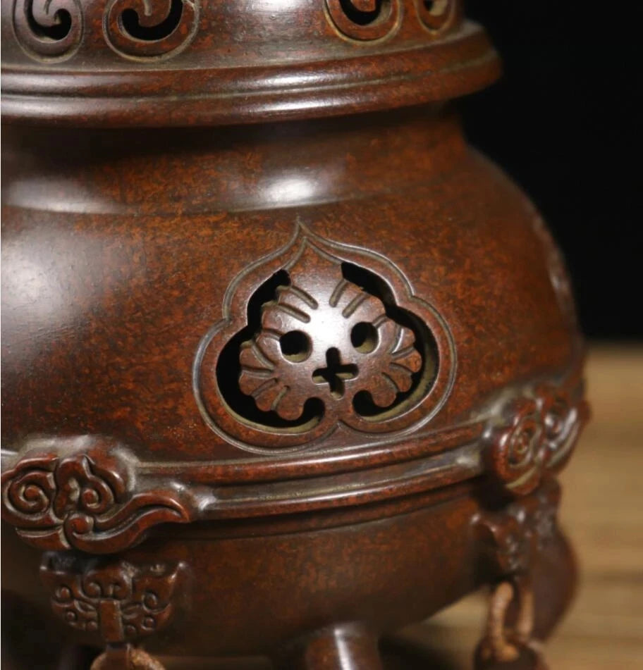 Archaize seiko brass Five foot Hollow out Incense burner crafts statue