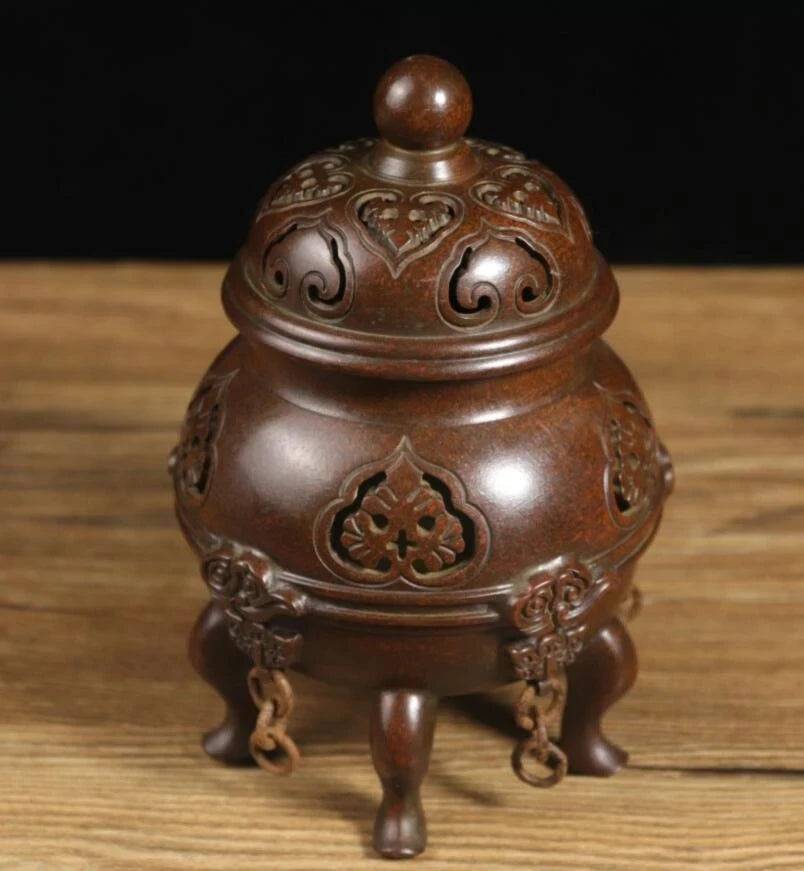 Archaize seiko brass Five foot Hollow out Incense burner crafts statue