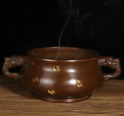 Archaize seiko brass double dragon ear Incense burner crafts statue