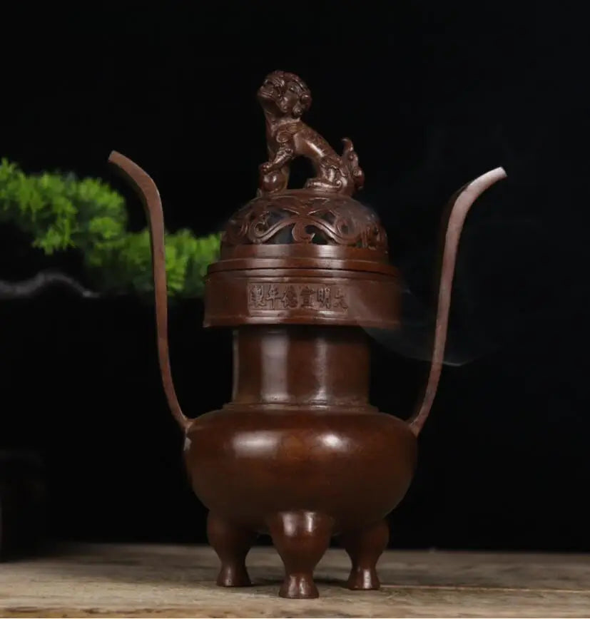 Archaize seiko brass lion lid Incense burner crafts statue