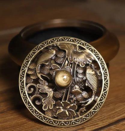 Archaize seiko brass lotus fish lid Incense burner crafts statue