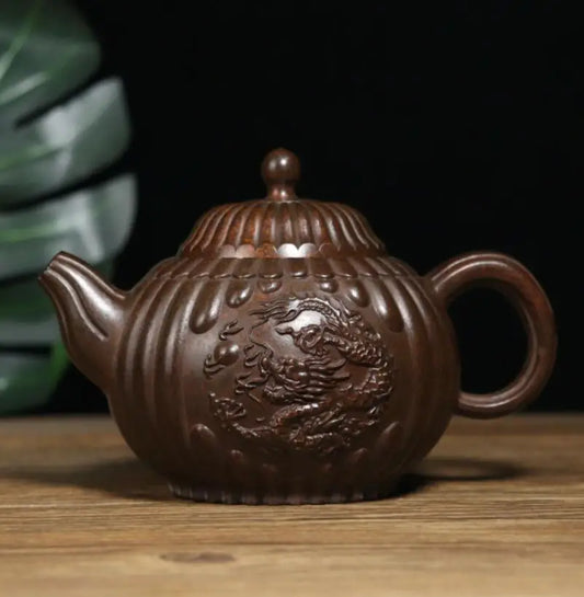 Archaize seiko brass pumpkin shape dragon phoenix teapot crafts statue