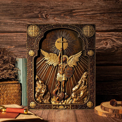 Archangel Michael Square Wooden Icon Guardian Angel Statue Religious Home Church Wall Decor Christian Artwork