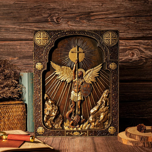 Archangel Michael Square Wooden Icon Guardian Angel Statue Religious Home Church Wall Decor Christian Artwork