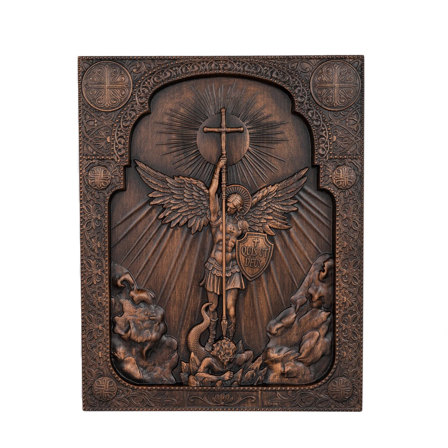Archangel Michael Square Wooden Icon Guardian Angel Statue Religious Home Church Wall Decor Christian Artwork