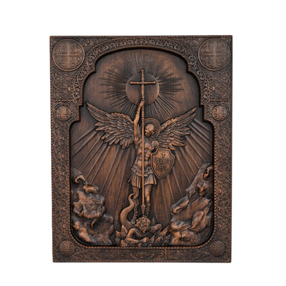Archangel Michael Square Wooden Icon Guardian Angel Statue Religious Home Church Wall Decor Christian Artwork