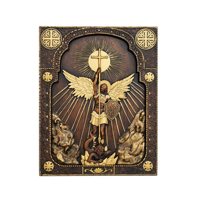 Archangel Michael Square Wooden Icon Guardian Angel Statue Religious Home Church Wall Decor Christian Artwork
