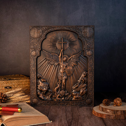 Archangel Michael Square Wooden Icon Guardian Angel Statue Religious Home Church Wall Decor Christian Artwork