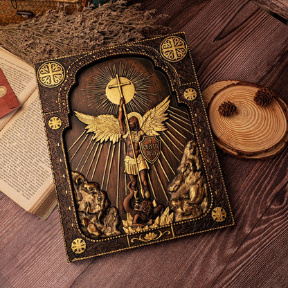 Archangel Michael Square Wooden Icon Guardian Angel Statue Religious Home Church Wall Decor Christian Artwork