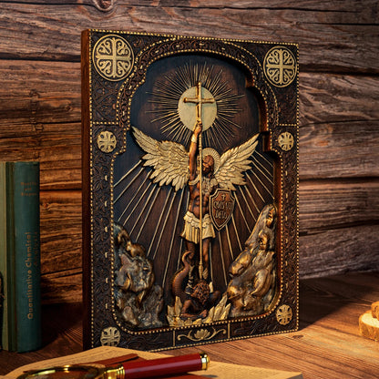 Archangel Michael Square Wooden Icon Guardian Angel Statue Religious Home Church Wall Decor Christian Artwork