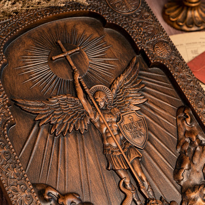 Archangel Michael Square Wooden Icon Guardian Angel Statue Religious Home Church Wall Decor Christian Artwork