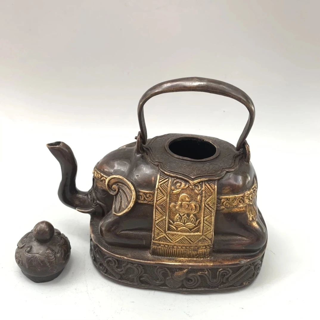 Art Antique Collection Chinese Old Bronze Handmade Elephant Pot/Decorative Teapot,Long 13CM,Height 12CM