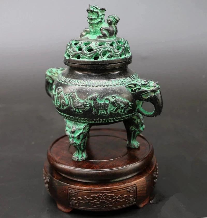 Artículos de bronce para decoración del hogar, incensario de cobre del zodiaco, regalo ahumado