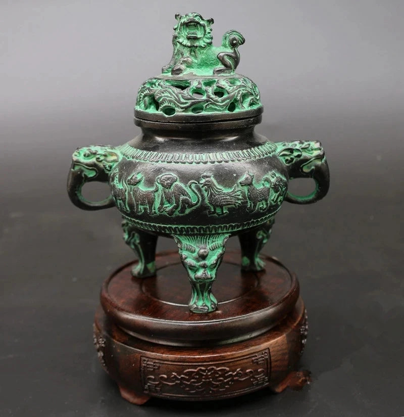 Artículos de bronce para decoración del hogar, incensario de cobre del zodiaco, regalo ahumado