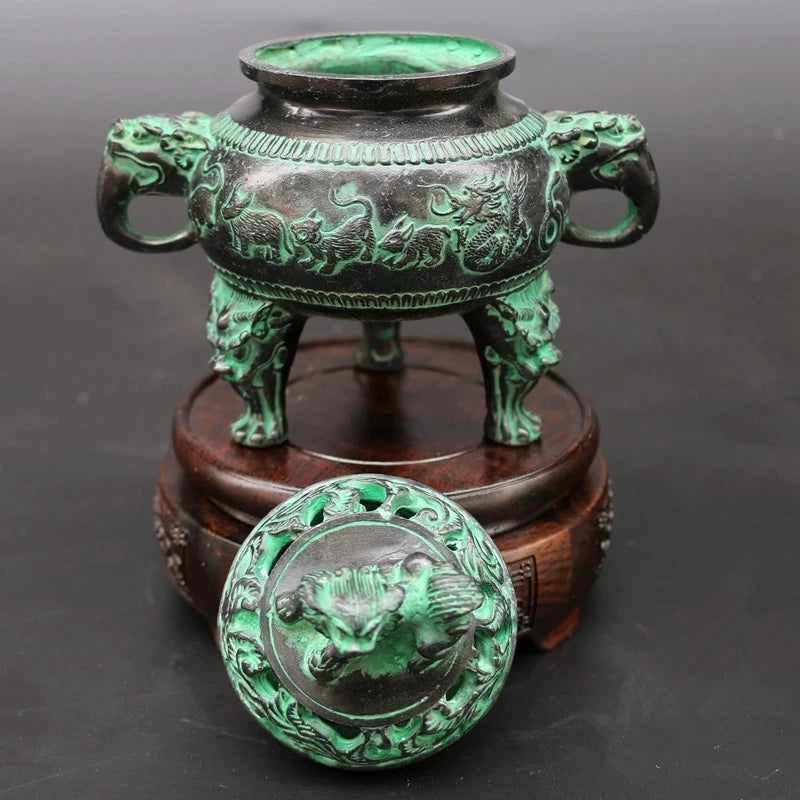 Artículos de bronce para decoración del hogar, incensario de cobre del zodiaco, regalo ahumado