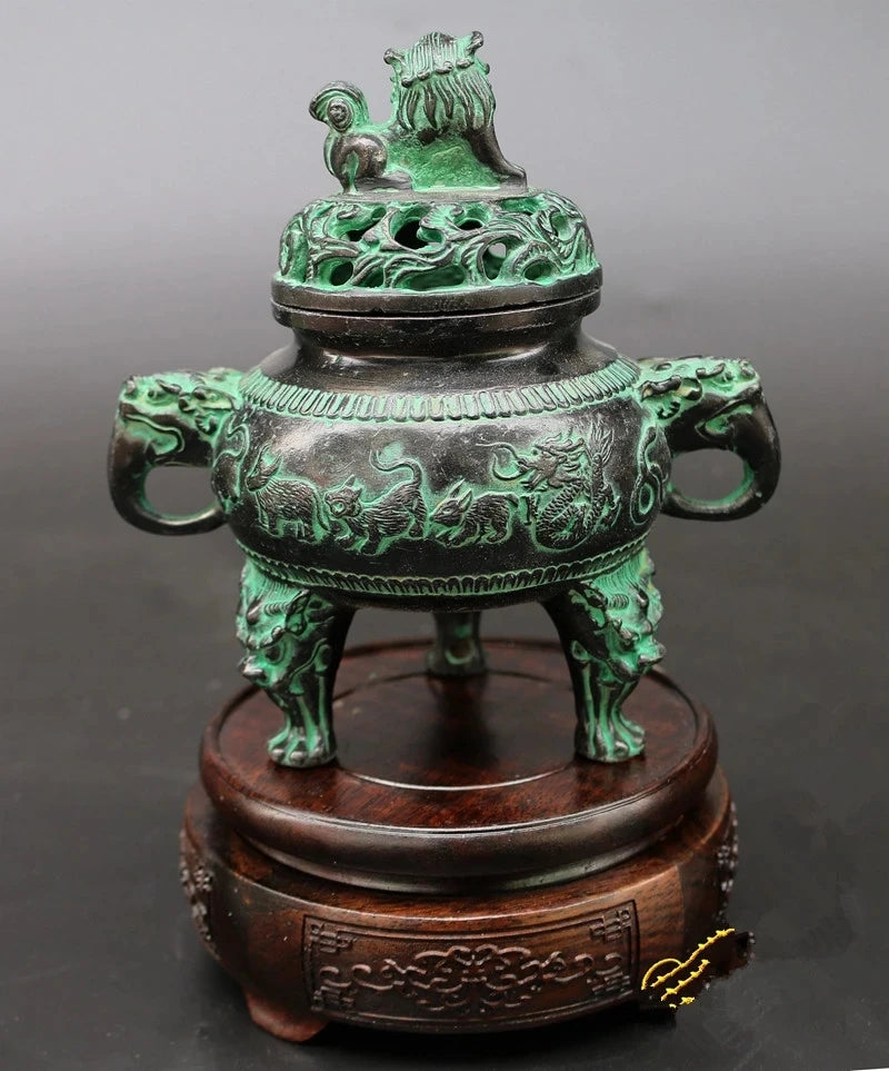 Artículos de bronce para decoración del hogar, incensario de cobre del zodiaco, regalo ahumado