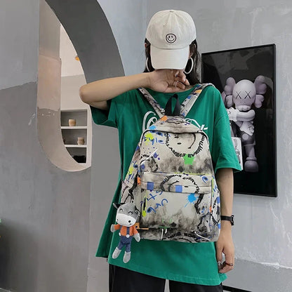Art students ins graffiti waterproof backpack student casual printing school travel bag unisex fashion