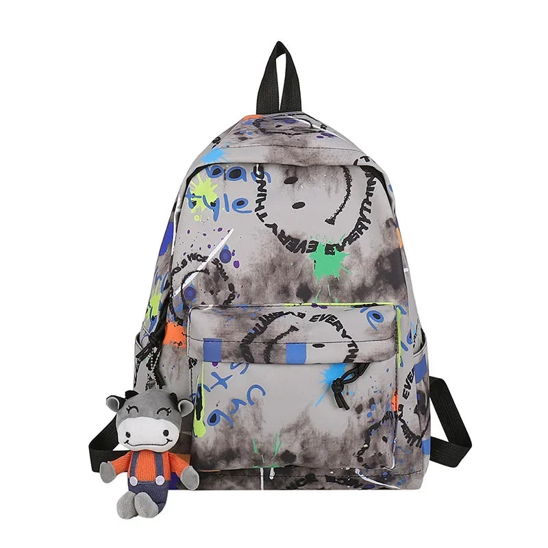 Art students ins graffiti waterproof backpack student casual printing school travel bag unisex fashion