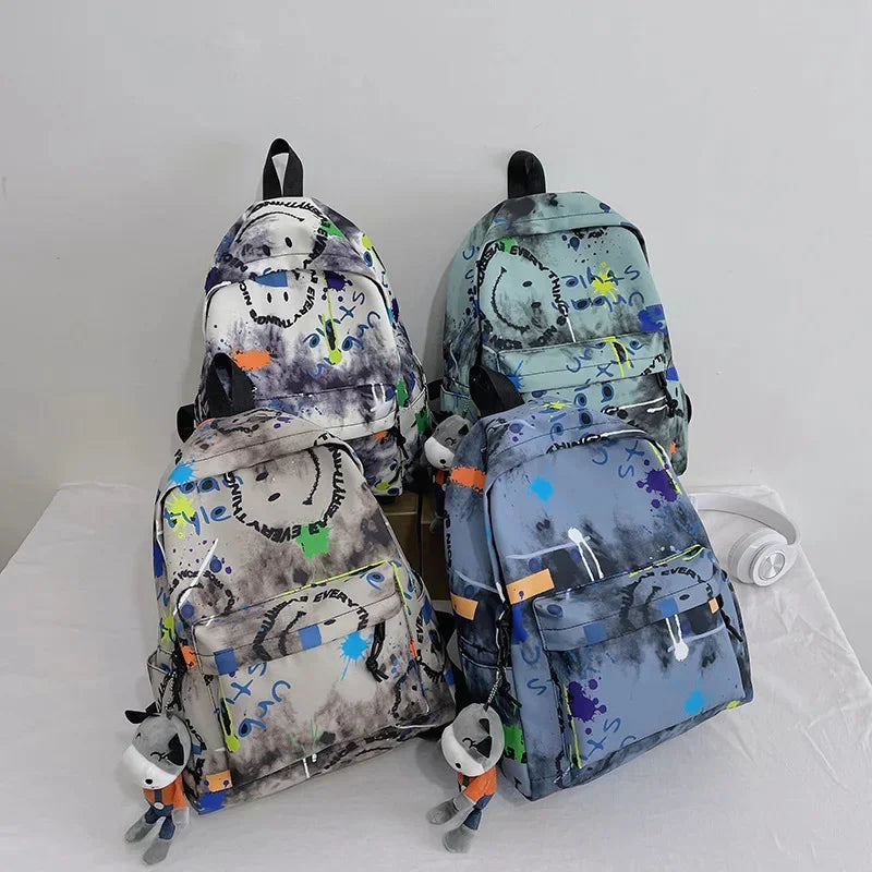 Art students ins graffiti waterproof backpack student casual printing school travel bag unisex fashion