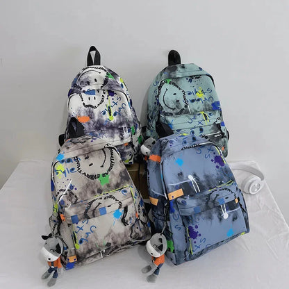 Art students ins graffiti waterproof backpack student casual printing school travel bag unisex fashion