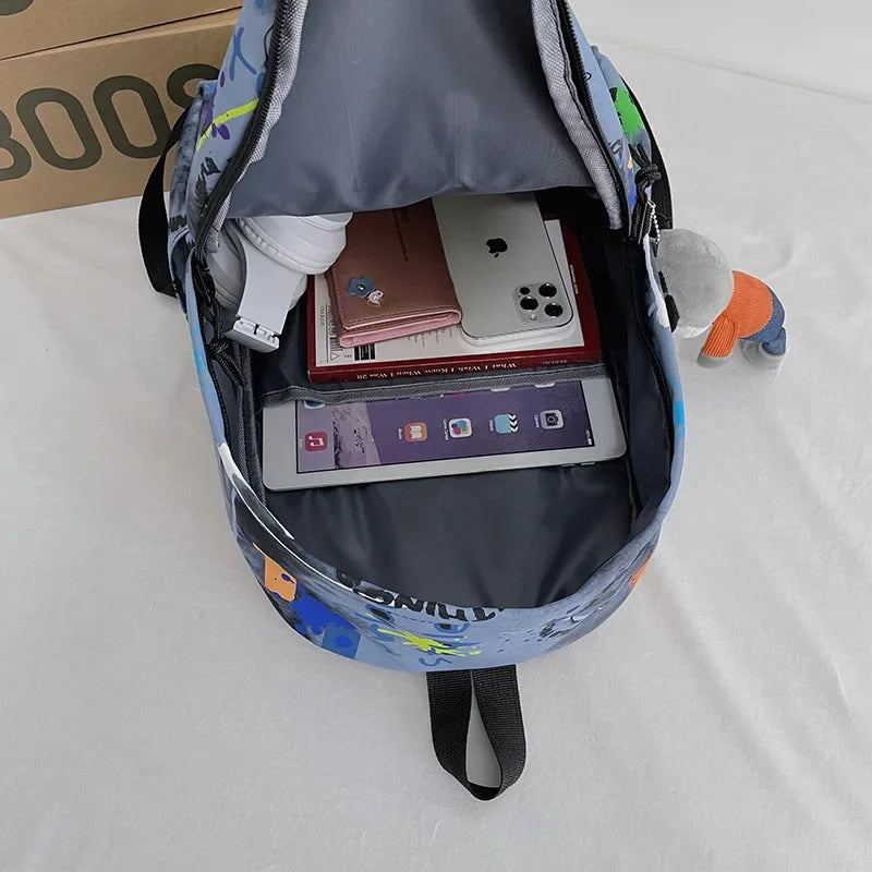 Art students ins graffiti waterproof backpack student casual printing school travel bag unisex fashion