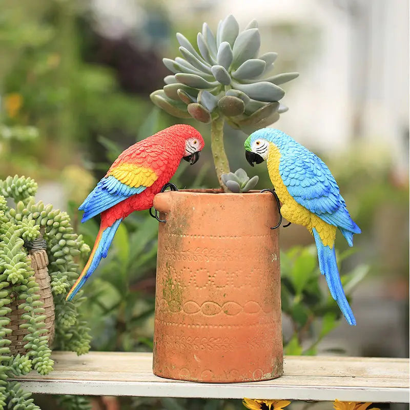 Artificial Bird Parrot Figurines for Garden Pots Decor Balcony Fish Tank Home Decor, Ornament Handmade Animal Sculptures