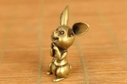 Asain old bronze hand casting rabbit netsuke table decoration christmas statue