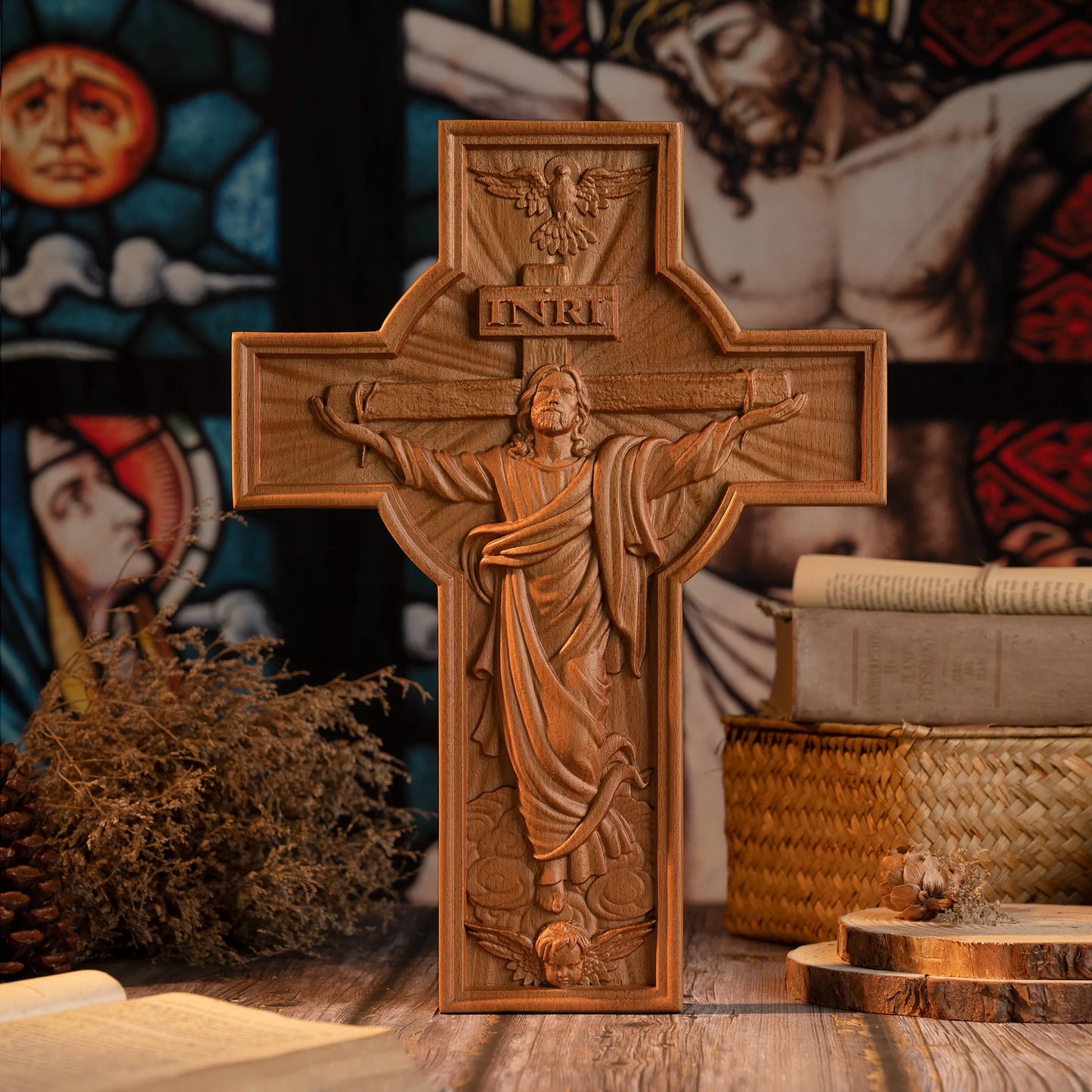Ascension of Jesus Christian Cross Family Altar Pendant Wooden Cross Prayer Church Decoration Catholic Religious Figures