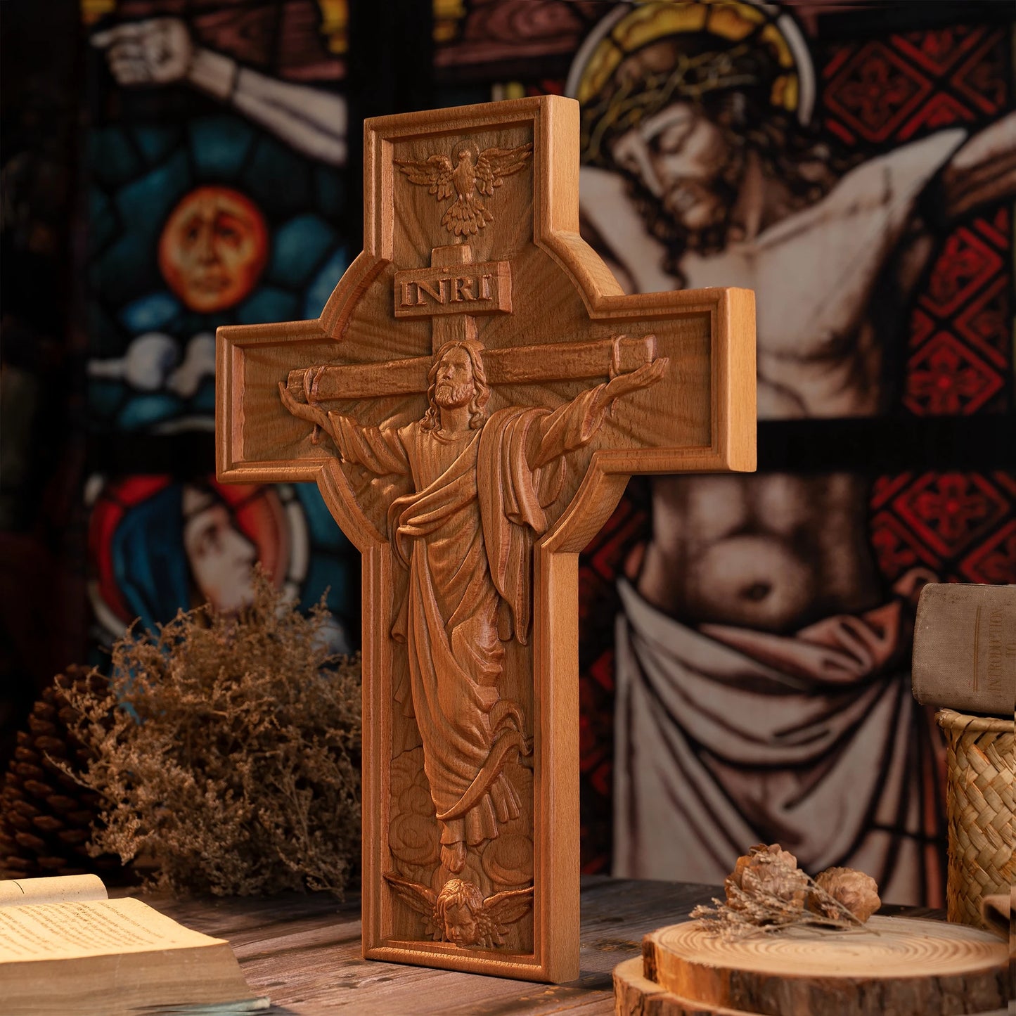 Ascension of Jesus Christian Cross Family Altar Pendant Wooden Cross Prayer Church Decoration Catholic Religious Figures