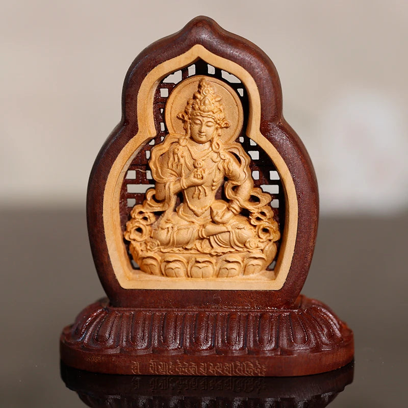 Asia Buddhism HOME CAR Auto buddha Decorative ornament talisman Wood carving Vajrasana safety buddha statue