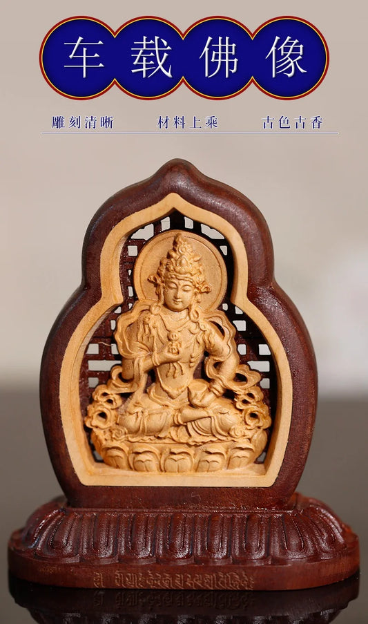 Asia Buddhism HOME CAR Auto buddha Decorative ornament talisman Wood carving Vajrasana safety buddha statue