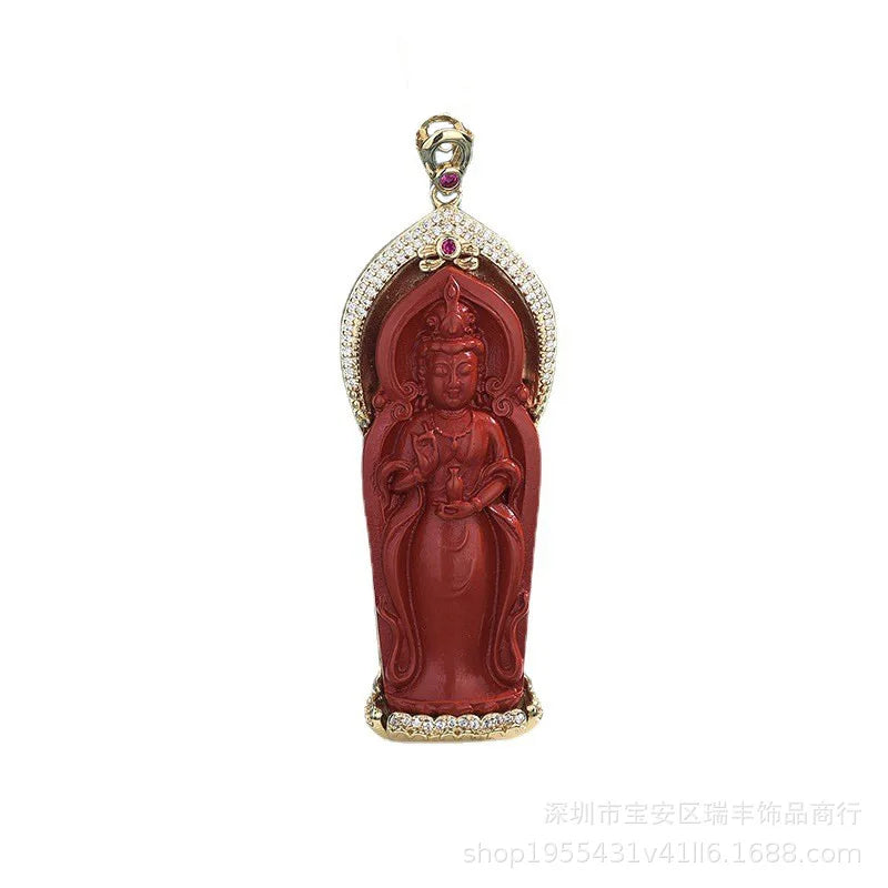 Asia Buddhism Taoism Cinnabar GUAN GIN bodhisattva buddha safety Amulet Pendant Exorcise evil spirit bring good luck talisman