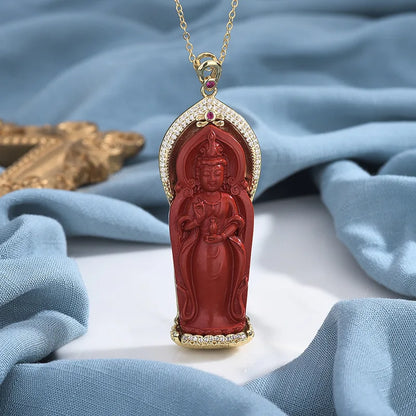 Asia Buddhism Taoism Cinnabar GUAN GIN bodhisattva buddha safety Amulet Pendant Exorcise evil spirit bring good luck talisman