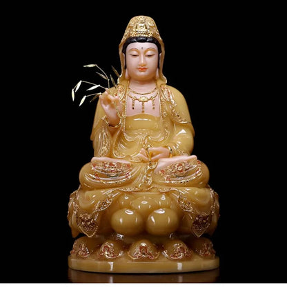 Asia Buddhist high grade A+ Guan yin bodhisattva Buddha jade Sculpture gilding statue Home SHOP efficacious Talisman Mascot 30CM