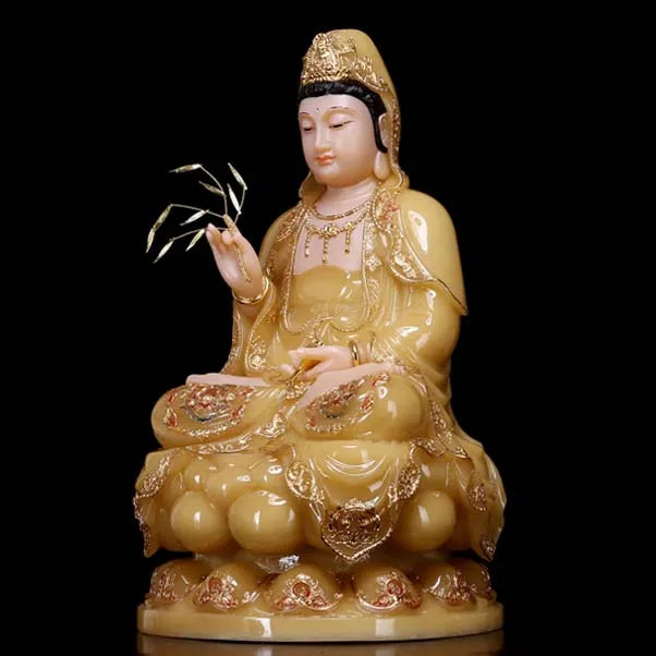 Asia Buddhist high grade A+ Guan yin bodhisattva Buddha jade Sculpture gilding statue Home SHOP efficacious Talisman Mascot 30CM