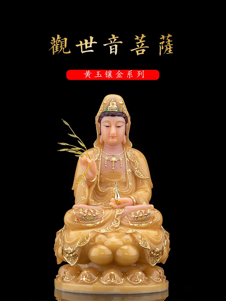 Asia Buddhist high grade A+ Guan yin bodhisattva Buddha jade Sculpture gilding statue Home SHOP efficacious Talisman Mascot 30CM