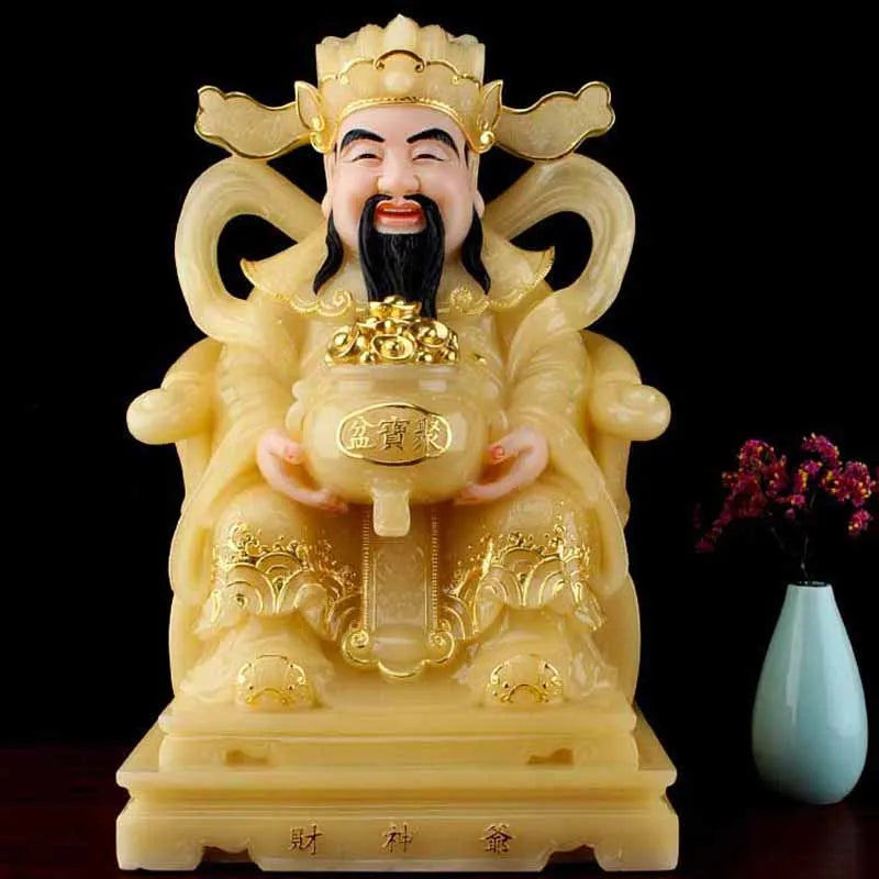 Asia CAI SHEN YE Statue high grade yellow jade God of wealth Mammon buddha statue thriving business Money Drawing Good luck